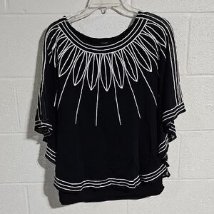 Alfani Black and White Embellished Blouse/Poncho XL